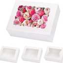 Moretoes 48pcs Mother's Day Cookie Boxes with Window, 8x6x2.5 Inch 3 Style Pastry Boxes for Treat, Chocolate Covered Strawberries, Candy, Muffins, Donuts