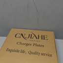 CN JIAHE 13inch Clear Acrylic Reef Gold Rim Charger Plates Set of 8, for Dinner, Wedding, Party, Event Decoration.