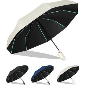 KLYOZO Umbrella Travel Size, Automatic One-Touch Open & Close with Reinforced Windproof Frame - Compact Umbrella for Commute, Car and Daily Use (white)