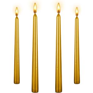 10 Inch Tall Tapered Spiral Candles, 8 Hrs, Tasteless & Smokeless, Long Tall Candlesticks for Home Dinner, Party, Wedding, Halloween, Christmas (4, Gold, 25cm)