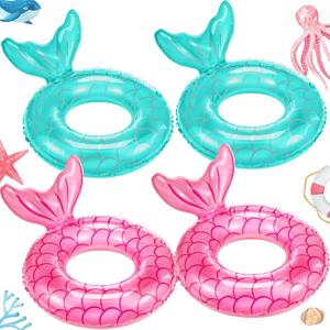 Neer 4 Pcs Pool Float Inflatable Swimming Ring Pool Swimming Float Tube Decorations Beach Toys for Kids Infants Beach Water Activities (Blue-green, Pink)