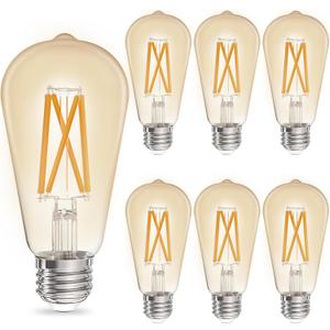 ST19 Filament Amber Glow Vintage Edison Light Bulb Filament Bulb 5W with Amber Glass, 90+ High CRI, Dimmable 2200K Amber White, E26 Medium Base, UL Listed