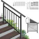 Adjustable Handrails for Outdoor Steps Black Metal Stair Railing with Flexible Angle Design, Outdoor Handrail Fits 1 to 4 Steps or Horizontal Use, Wrought Iron Hand Rails with Installation Kit