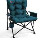EVER ADVANCED Padded Oversized Folding Camping Chair for Adults, Heavy Duty Lawn Chair with Side Pockets, Portable Collapsible Quad Chair for Outside, Support Up to 500lbs, Green