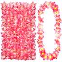 24 Counts Hawaiian Leis Necklace Tropical Flower Lei Floral Luau Party Decorations Hawaiian Flower Luau Necklaces Hula Dance Garland Headbands for Beach Birthday Wedding Party (Pink)