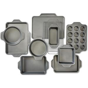 All-Clad Pro-Release Nonstick Bakeware Set 10 Piece Oven Safe 450F Half Sheet, Cookie Sheet, Muffin Pan, Cooling & Baking Rack, Round Cake Pan, Loaf Pan, Baking Pan Grey