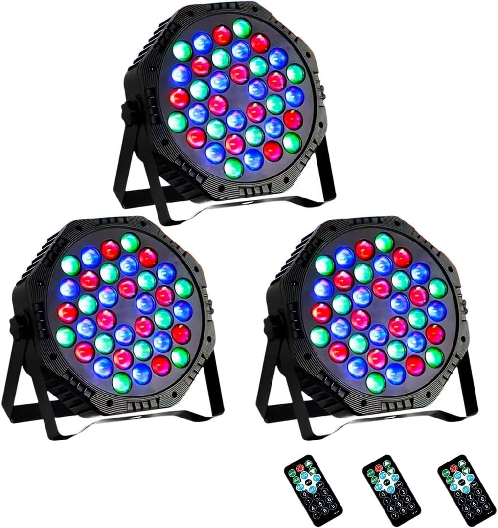 3-Pack DJ Stage Light for Parties LED Par Lights | 36LED, RGB, 9-Mode, Sound Activated, DMX Control, Uplighting for Wedding Club Christmas Disco Party Light