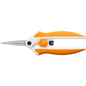 Fiskars Micro-Tip Spring Assisted Scissors, Precision Cutting Stainless Steel Blades, Comfort Handle, Cut Details in Fabric, Sewing Scissors and Arts and Crafts Tools