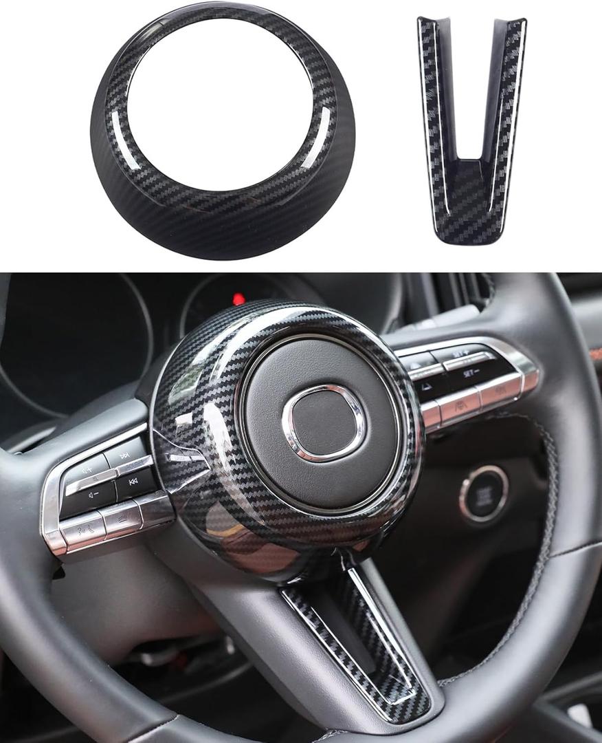 For Mazda CX-50 Mazda 3 CX-30 Steering Wheel Protective Trims Cover, Sporty Carbon Fiber Style Interior Accessories for Mazda CX50 CX 50 2023 2024 2025 Mazda 3 CX30 CX 30 2020-2024