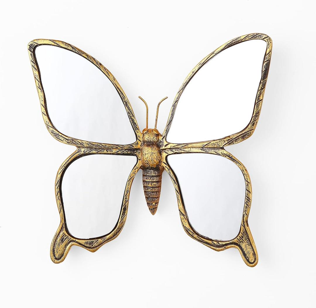 Decorative Bug Insects Animals Beetle Mirrors - Gold Resin Butterfly Glass Wall Decor, Perfect for Victorian and European Themed Homes