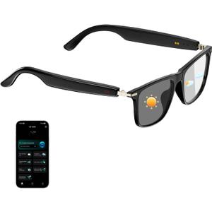 AI Smart Glasses for Men & Women, Supports 160+ languages Real-Time Translation, No Subscription, Open-Ear Speakers, Color-Change Lenses, Smart Audio Bluetooth Glasses for Indoor & Outdoor Use (Black)