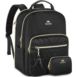 MATEIN Backpack Purse for Women, 17 inch Stylish Cute Waterproof Backpack Purse, Waterproof Fashion Casual Daily Shoulder Bag for Work College Travel, Gifts for Ladies, 2pcs Set, Black