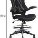 OfficeFactor 300 Lbs Tall Drafting Chair with Adjustable Foot Ring & Flip-Up Arms Ergonomic Standing Desk Chair, Breathable Mesh Office Chair for Tall Desks, Counter Height & Reception(Black), 26.5 inches x 25.5 inches x 51.5 inches
