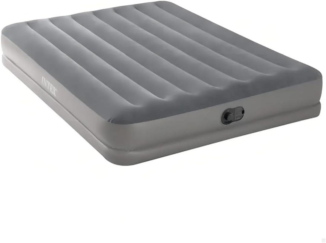 Intex 64114E Dura-Beam Standard Prestige Air Mattress: Fiber-Tech Queen Size Built-in USB Electric Pump 12in Bed Height 600lb Weight Capacity