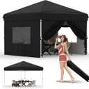 10x10 Pop Up Canopy Tent Outdoor Canopy with 4 Removable Sidewalls One-Person Set Up Heavy Duty Commercial Instant Tent Shelter-Black