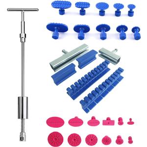 2 in 1 Slide Hammer Dent Puller, Paintless Dent Removal Car Dent Suction Puller, T Bar Dent Puller with 22 Suction Dent Puller Tabs, 2 Stainless Steel Grooves & 4 Puller Lines