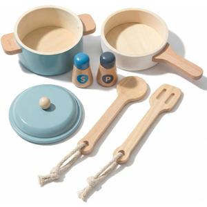 Premium Toddler Play Kitchen Toys, Wooden Kitchen Utensils, Accessories for Pretend Play Kitchen Set, Montessori Learning Toy, Pretend Cooking Playset, Gift for 3+