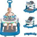 Baby Walker, 4 in 1 Foldable Baby Walker, Baby Walker with Wheels & LED Light, Adjustable Speed and 3 Height for Baby Girl and Baby Boy, Baby Walkers for Babies 6-18 Months Blue