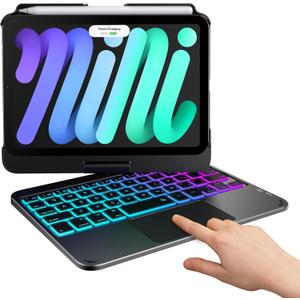 typecase Keyboard Case for iPad Mini 7 (2024) & Mini 6 (2021) - Wireless Case with Keyboard for iPad Mini 7th 6th Generation 8.3" - 10 Colors Backlit Keyboard Cover with Trackpad - Black