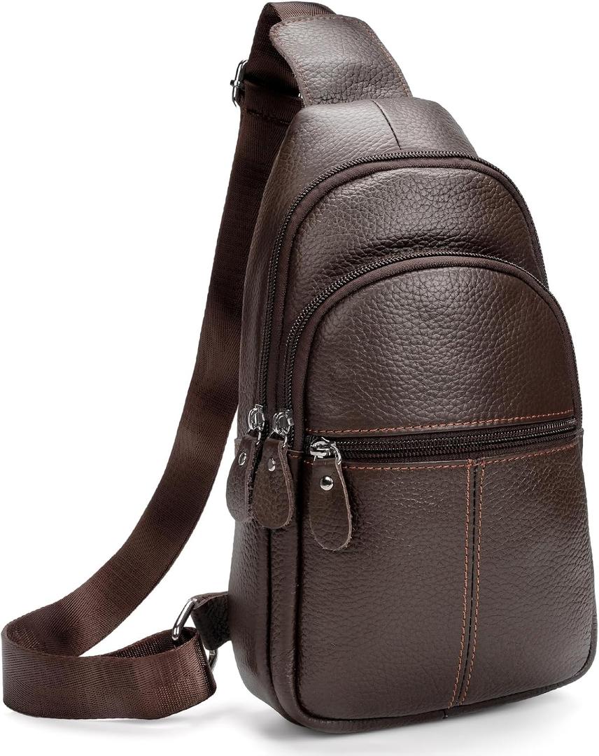 molshine Genuine Leather Sling Crossbody Bag,Fashion Chest,Casual Shoulder Bag for Men Women Work Travel Cycling HB024 (Brown)