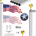 20FT Sectional Flag Pole Kit, Extra Thick Heavy Duty Aluminum Flagpoles for Outside House Inground with 3'*5' American Flag and Black Ball Topper for Residential or Commercial Use, Silvery
