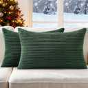 Mecatny Christmas Decorative Corduroy Throw Pillow Covers 12x20 Set of 2 for Sofa Living Room, Soft Neutral Boho Couch Pillow Covers for Home Decor, Christmas Green