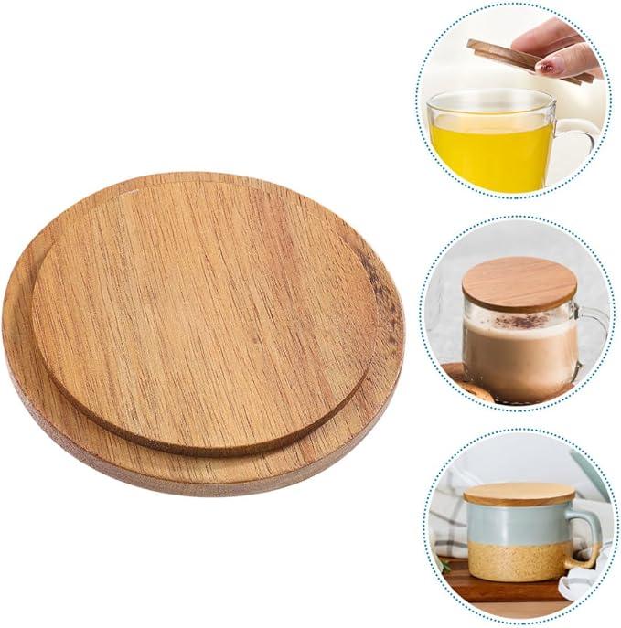 Amosfun  Wooden Lids for Glass Cups Vintage Bamboo Sealing Covers for Coffee Mugs Tea Cups and Candle Jars Dustproof and Multi-Use Mug Covers