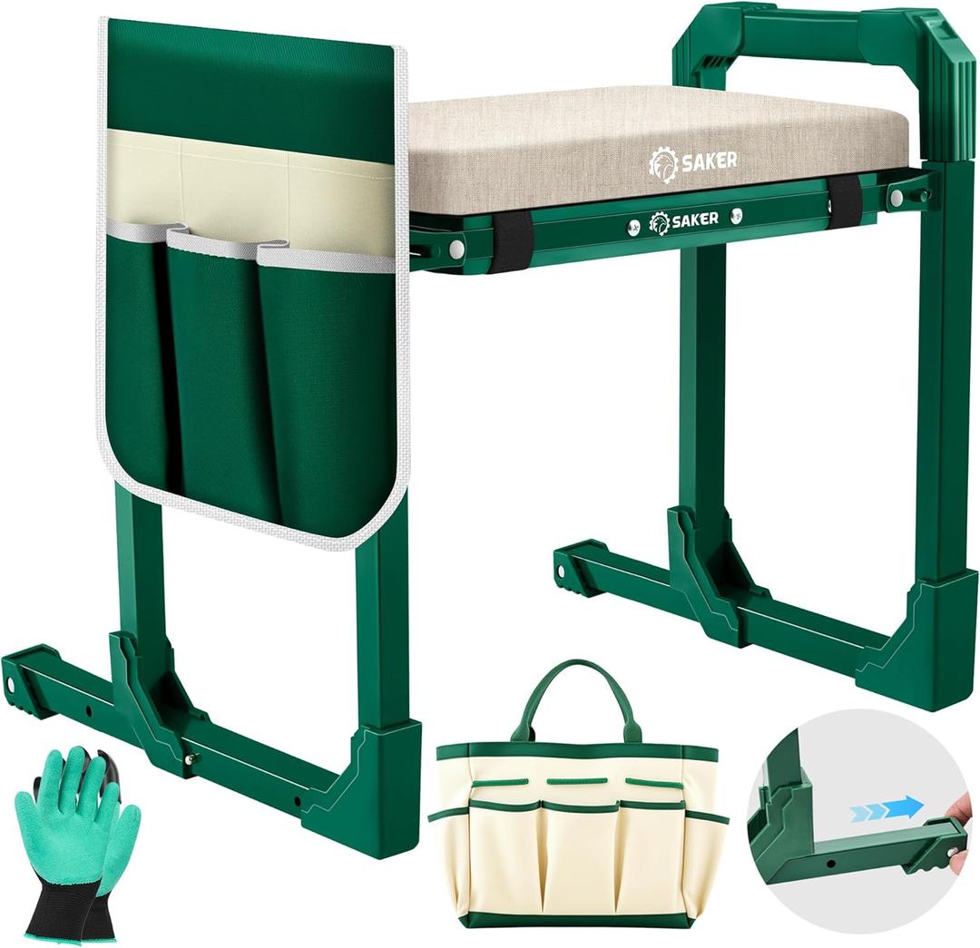 Saker Garden Kneeler and Seat Foldable Gardening Stool with Extendable Legs & Thickened Pad, Tool/Storage Bag, Heavy Duty Support for Elderly, Gardening, Outdoor Use (Luxury version)