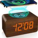 CLEVER BRIGHT Wooden Digital Alarm Clock with Wireless Charging, Dimmable, Adjustable Volume, Alarms, Digital Clock for Bedroom, Bedside, Office Wood LED Clock for Bedroom (Brown)