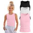 Halfchet 3 Pack Girl's Ribbed Tank Tops 5-14Y, 3-Color, 9-10 Years