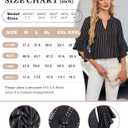 Bebonnie Womens Tops Dressy Casual Ruffle 3/4 Sleeve Henley V Neck Chiffon Blouses with Buttons (Black, XL)