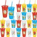 24 Pieces Back to School Plastic Cups 24 oz Tumbler with Straw and Lid Reusable Drinking Cups Water Bottles for First Day of School Party Supplies