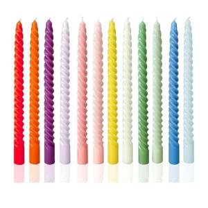 Colored Taper Candles Spiral Candle Sticks for Religious and Spiritual Settings,Unscented Pastel Candle for Holiday,Home Decoration,10inch,12 Pack(E,12colored)