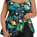 Aqua Eve Women Plus Size Tankini Swimsuits with Shorts Bathing Suits Two Piece Swimwear Floral 20W