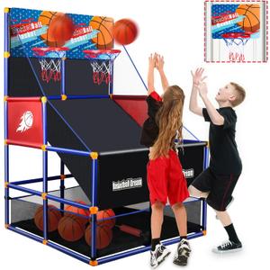 Arcade Basketball Game Set for Kids, Boy Toys Basketball Hoop with 4-5 Balls for 3-12 Years Old, Adjustable Height w/Pump & Storage Net for Kids Indoor Outdoor Sports Play, Christmas Birthday Gifts