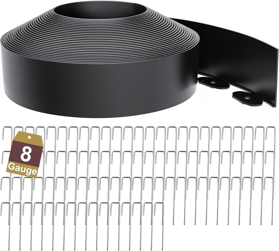 Landscape Edging Border 3 Inch Tall 75Ft with 90Pcs 8 Gauge Metal Spikes, Plastic Garden Edging Border Garden Fence Border Lawn Edging for Landscaping, Flower Bed, Tree Ring, Pathway