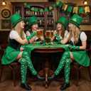 3 x St. Patrick Day Socks and Gloves Set for Women Shamrock Socks Knee High Sock Holiday Socks Party Costume Accessories (Green)