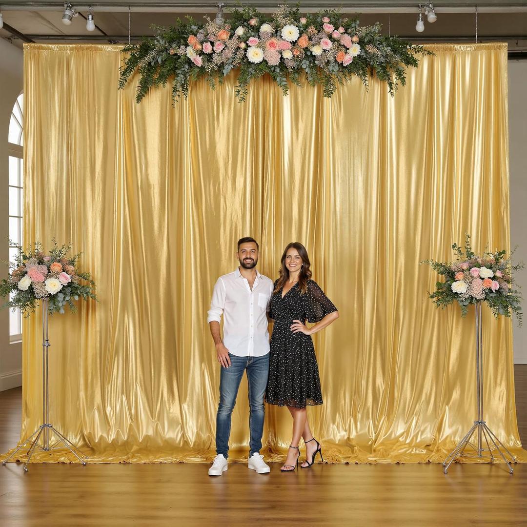 Gold Sequin Backdrop Curtain Panels 20x8ft for Party,Rich Gold Smooth Non Shedding Glitter Drapes,Shimmer Stretch Backdrop for Weddings Birthdays Parties Photography,4 Panels(5x8ft Each)