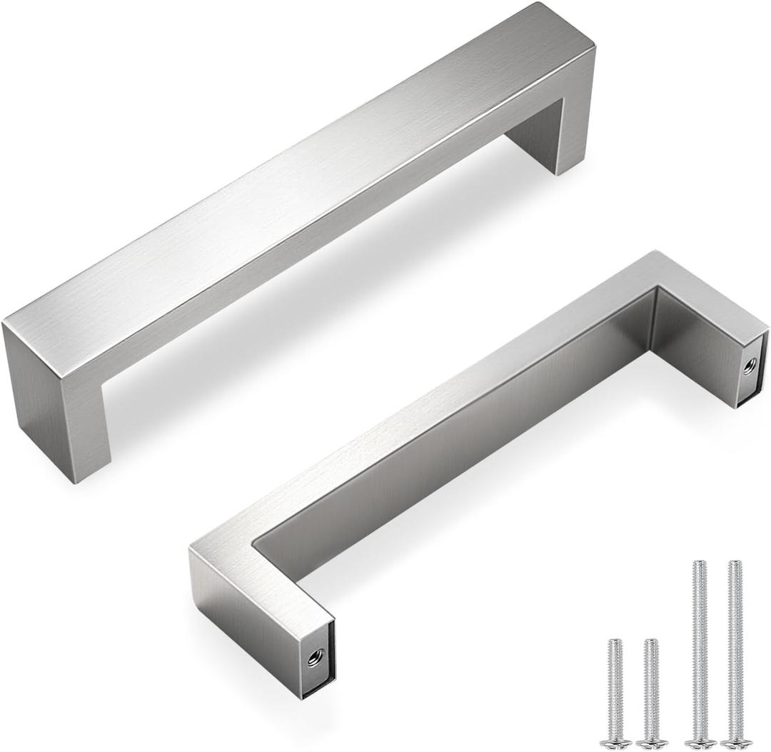 Brushed Nickel Cabinet Pull Handles 30 Pack  128mm (5") Hole Spacing, 20mm (0.79") Width  Stainless Steel Modern Drawer Handles for Kitchen & Bathroom Cabinets