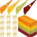 Suclain 24 Pcs Thanksgiving Napkins Cloth with Maple Leaf Heart Napkin Rings Fall Harvest Cloth Napkins for Autumn Holiday Dinner Kitchen Table Decoration (Multicolor)