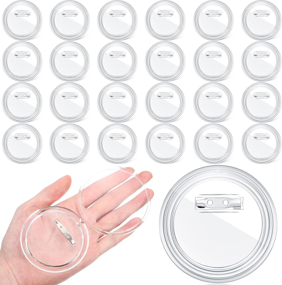 Yilloog 25 Pcs 3 Inch Clear Button Pins for Crafts DIY Photo Acrylic Blank Pins Bulk for Picture Make Your Own Buttons Badge Maker DIY Crafts Supplies