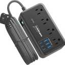 Surge Protector Power Strip (2800J), 8 AC Outlets with 6 USB Ports 4.8A/24W Charging Station for iPhone 15 Series, 5ft Flat Extension Cord, Wall Mount for Home, Travel, Office