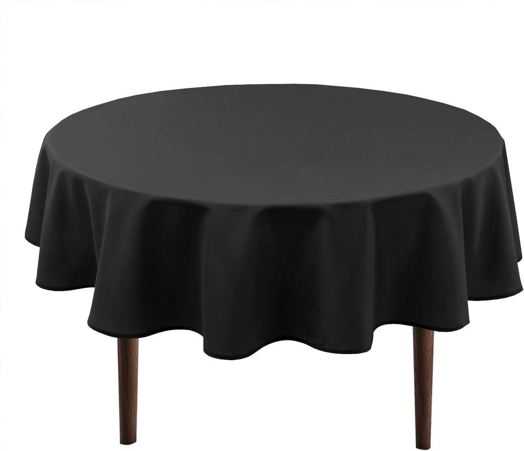 Hiasan Round Tablecloth 50 Inch - Waterproof Stain Resistant Spillproof Polyester Fabric Table Cloth for Dining Room Kitchen Party, Black