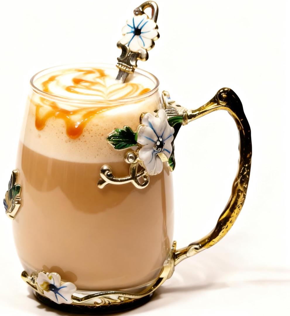 Best Gifts For Women Mom Blue Glass Coffee Tea Mug Unique Birthday Christmas Gift For Women Who Have Everything, Gift For Her Tea Cup with Spoon Sets (Blue-Tal)