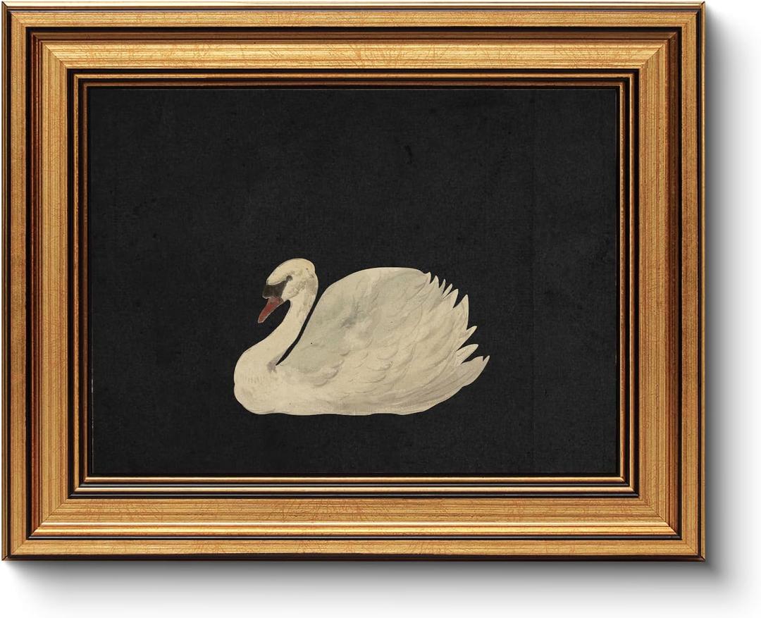 HUARCEY Gold Framed Vintage Wall Art for Living Room, Grace Swan Art Painting Pictures Rustic Animal Bathroom Prints Farmhouse Wall Decor Mother's Day Gifts for Mom Canvas Swan Shelf Decor for Bedroom (10"L x 8"W, Zwaan)