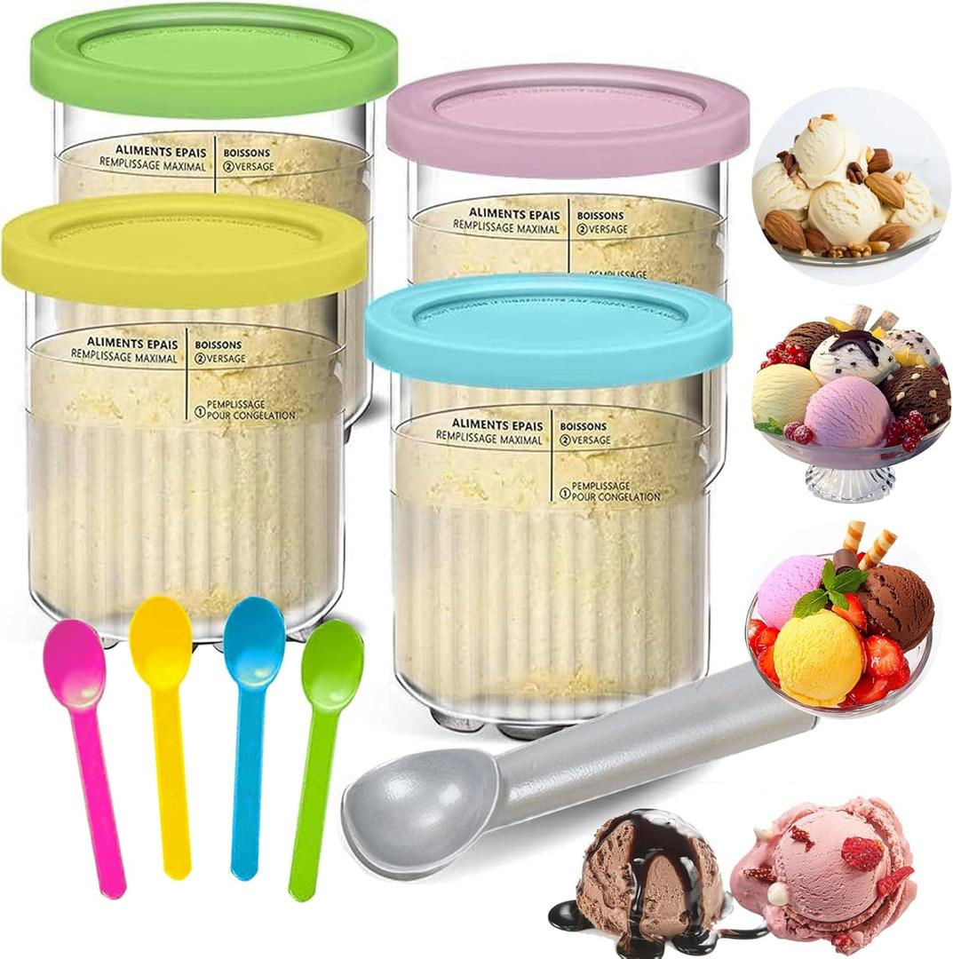 NLXCXUCY 4 Pack Containers Replacement for Ninja,Creami Pints and Lids 24oz Compatible with Ninja NC501 NC500 Series Deluxe Ice Cream Makers XL Cups Dishwasher Safe (24OZ)