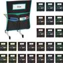 24 Pack Chair Pockets for Classrooms, 20 x 17 Inch Seat Sacks for Classroom Chairs k-2 with Name Slots, Tags and 3 Pockets, Suitable for Kindergarten, School, Home, Office (Black)