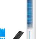 DREO Evaporative Air Swamp Cooler, 40 Standing Fans that Blow Cold Air, 80 Oscillating Bladeless Cooling Fan for Bedroom, Removable Water Tank, Ice Packs, Remote Control, 4 Speeds, 7H Timer, White