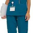 Nautica Women's Scrub Set, 9-Pocket Breathable & Stretchy Pants & Tops (4X, Carribean)