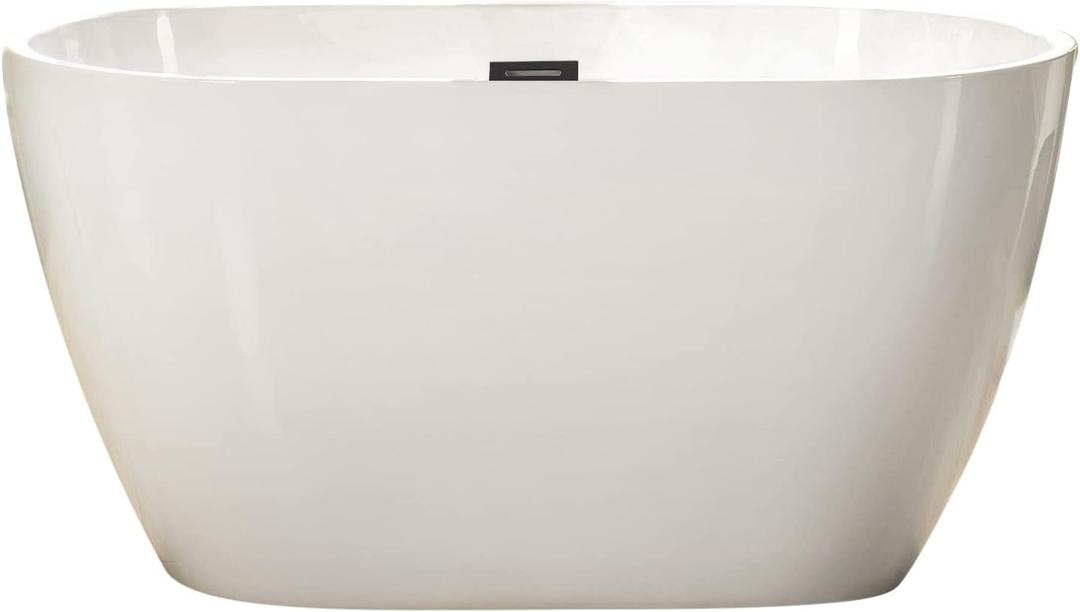 WOODBRIDGE 48" Acrylic Freestanding Bathtub Contemporary Soaking Tub, White Acrylic(Chrome Drain/Overflow),BTA1703-C-Drain&O